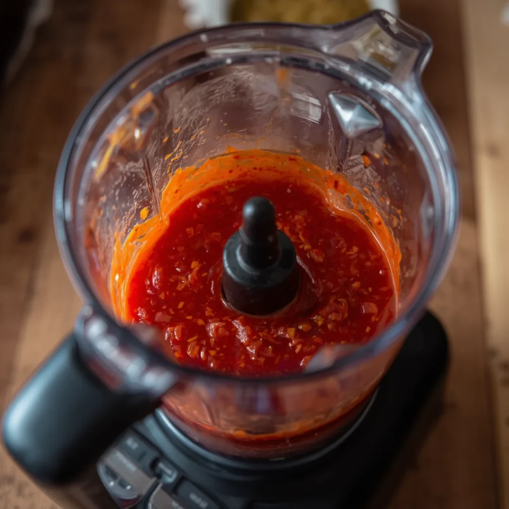 Salsa roja sendo batida no liquidificador
